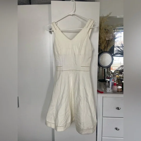 French Connection Cream A-Line V-Neck Mini Dress
